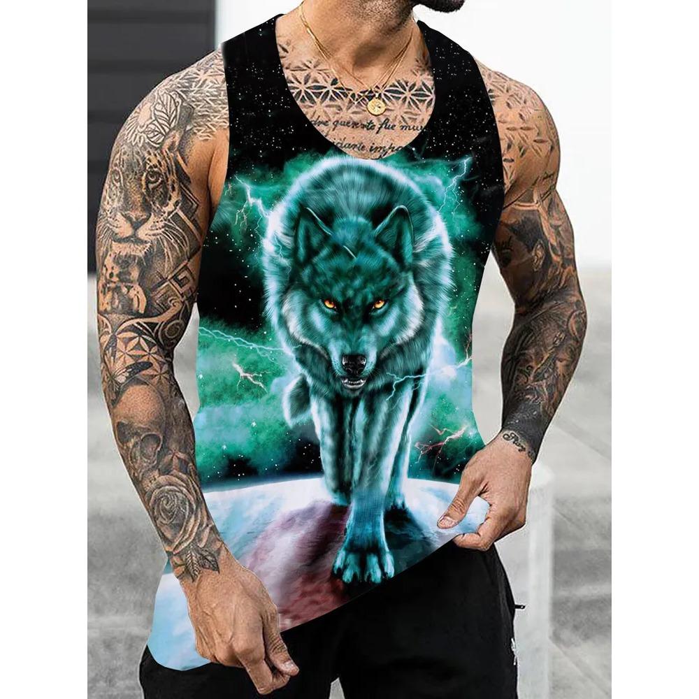 Letní Pánské Módní Ležérní Bez Rukávů Tílko s 3D Potiskem Zvířat s Kulatým Výstřihem