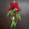 Upside Down Teardrop Christmas Tree Ornament with Bow, Red Berries, and Flocked PE Garland