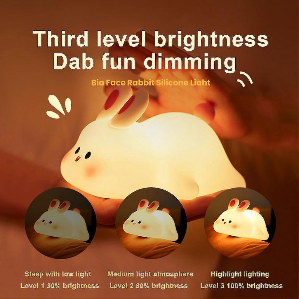Night Light Silicone Big Face Rabbit Tap USB Rechargeable with Dimmable Timer Soft Eye-Protective LED Night Light-Splendid