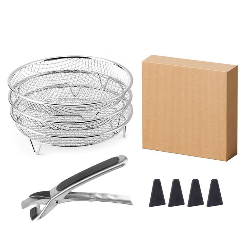 3-poziomowy stackowalny stojak do frytkownicy beztłuszczowej, stalowy stojak do gotowania do frytkownicy beztłuszczowej, wielowarstwowy stojak do dehydratora żywności z antypoślizgowymi nóżkami