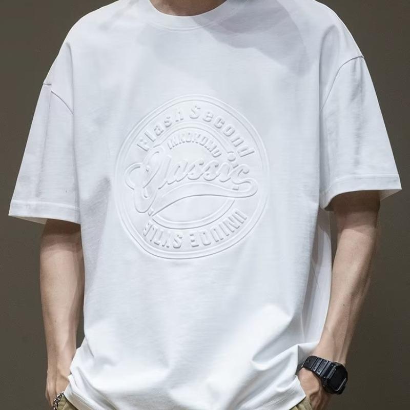 

Мужская футболка с короткими рукавами в американском ретро-стиле с 3D-текстурой - повседневный летний топ унисекс с круглым вырезом XL белый