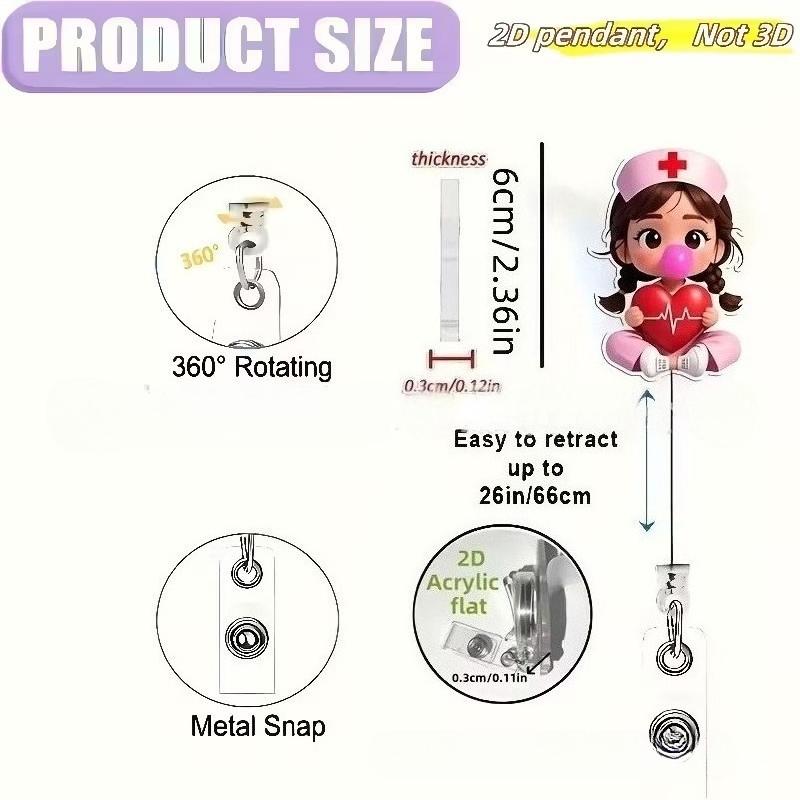 Catramă retractabilă medicală de desene animate Doctor Asistentă Licență de muncă Snur creativ ușor de trage Cataramă Certificat Nume de marcă