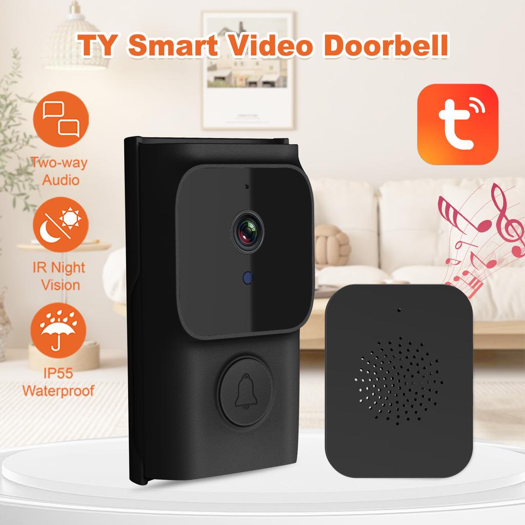 WiFi Smart Doorbell Ring Door Camera with 2 Dingdong Chime TY App Control Infrared Night Viewing Rechargeable Video