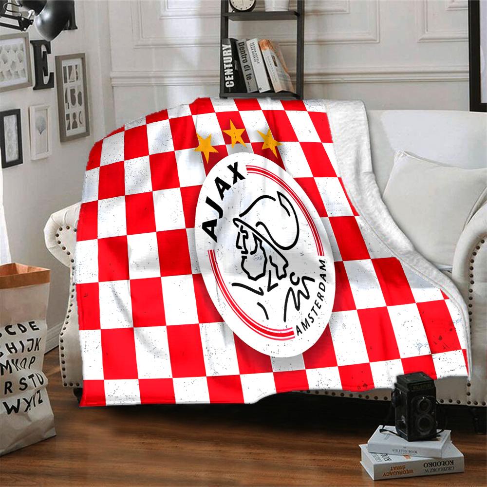 Coperta in Flanella con Stemma Ajax Amsterdam, Morbido Poliestere, Design Moderno, Per Tutte le Stagioni per Campeggio, Viaggi, Regali per le Feste o Compleanni