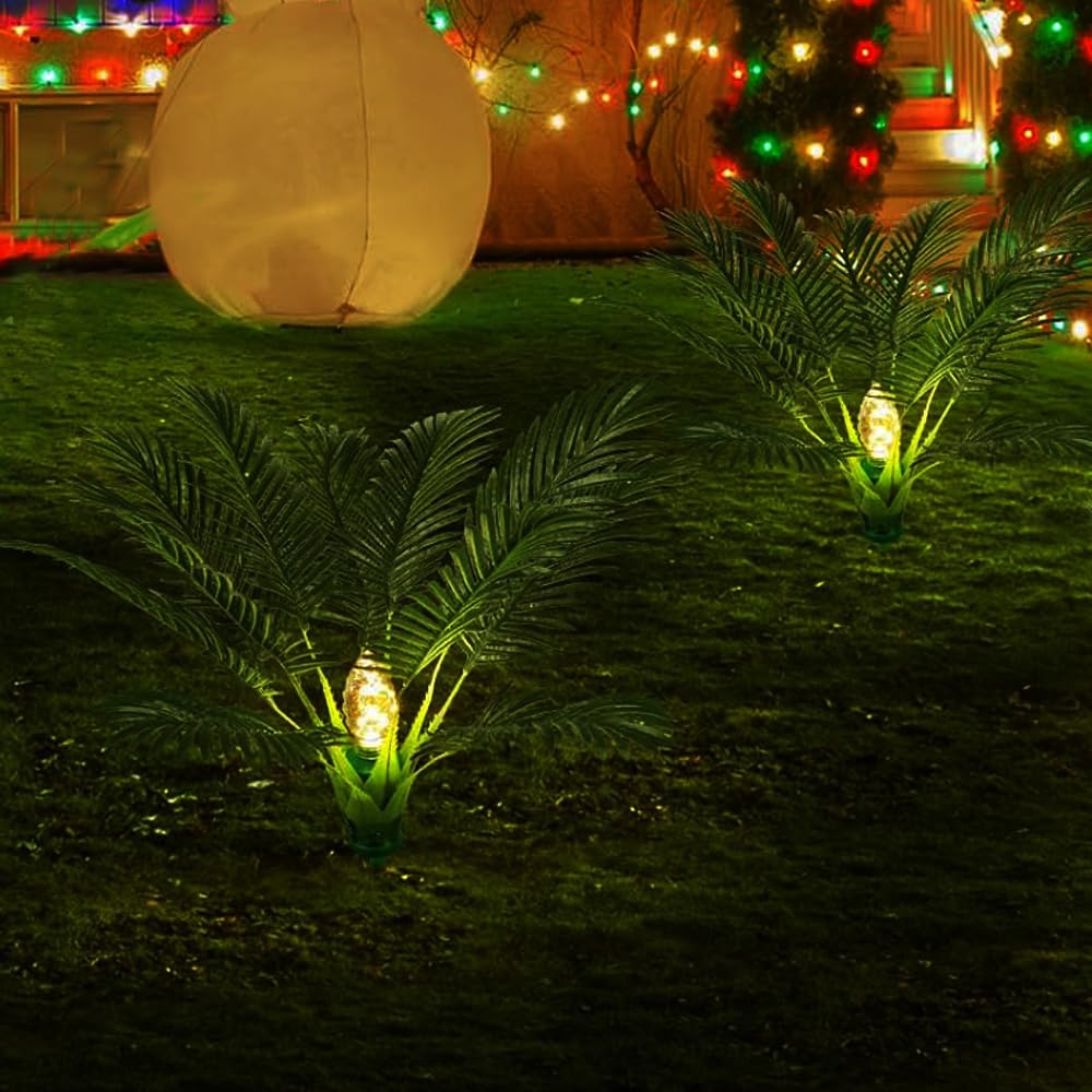 Set of 2 Solar Street Palm Tree Outdoor Garden Recessed Automatic Night Lighting with 8 Modes for Landscape Christmas Decoration Tree Lights, Lights,