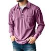 Spring Autumn Men's Retro Solid Color Cotton Polo Shirts Washed Sports Button Pocket Lapel Collar Long Sleeve Tops
