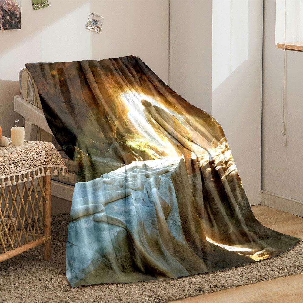 Jesus Resurrection Empty Tomb Blanket Printed Blanket for Living Room Bed Couch Lunch Break Soft Cozy Blanket for Friend's Festival Gift