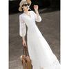 Lanser Elegant V-neck Hollow Lace A-line Dress