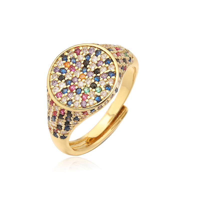 HECHENG,13×22MM Copper Electroplated 18K Gold Multi-colour Zirconia Ring Unisex Couple Adjustable Luxury Jewellery 1 Piece