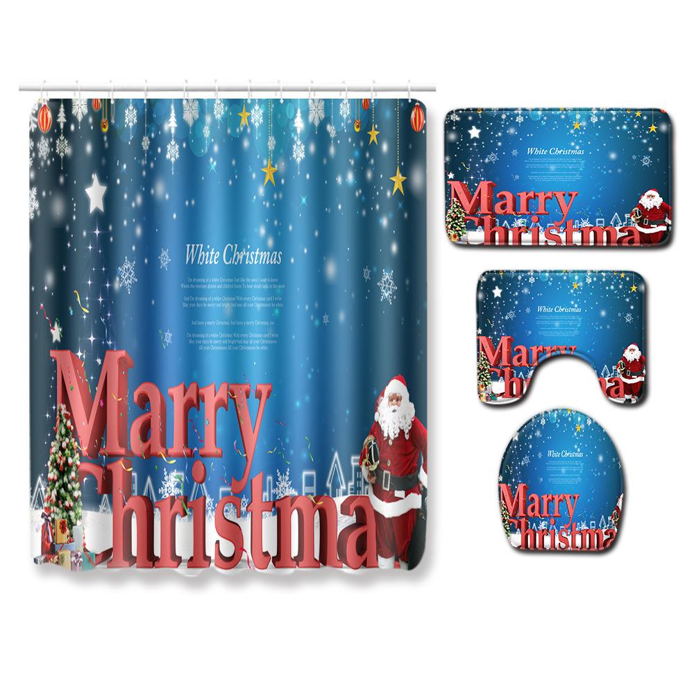 Christmas Bathroom Non-Slip Doormat Bathroom Waterproof Shower Curtain Toilet Floor Mat Four-Piece Shower Room Absorbent Carpet
