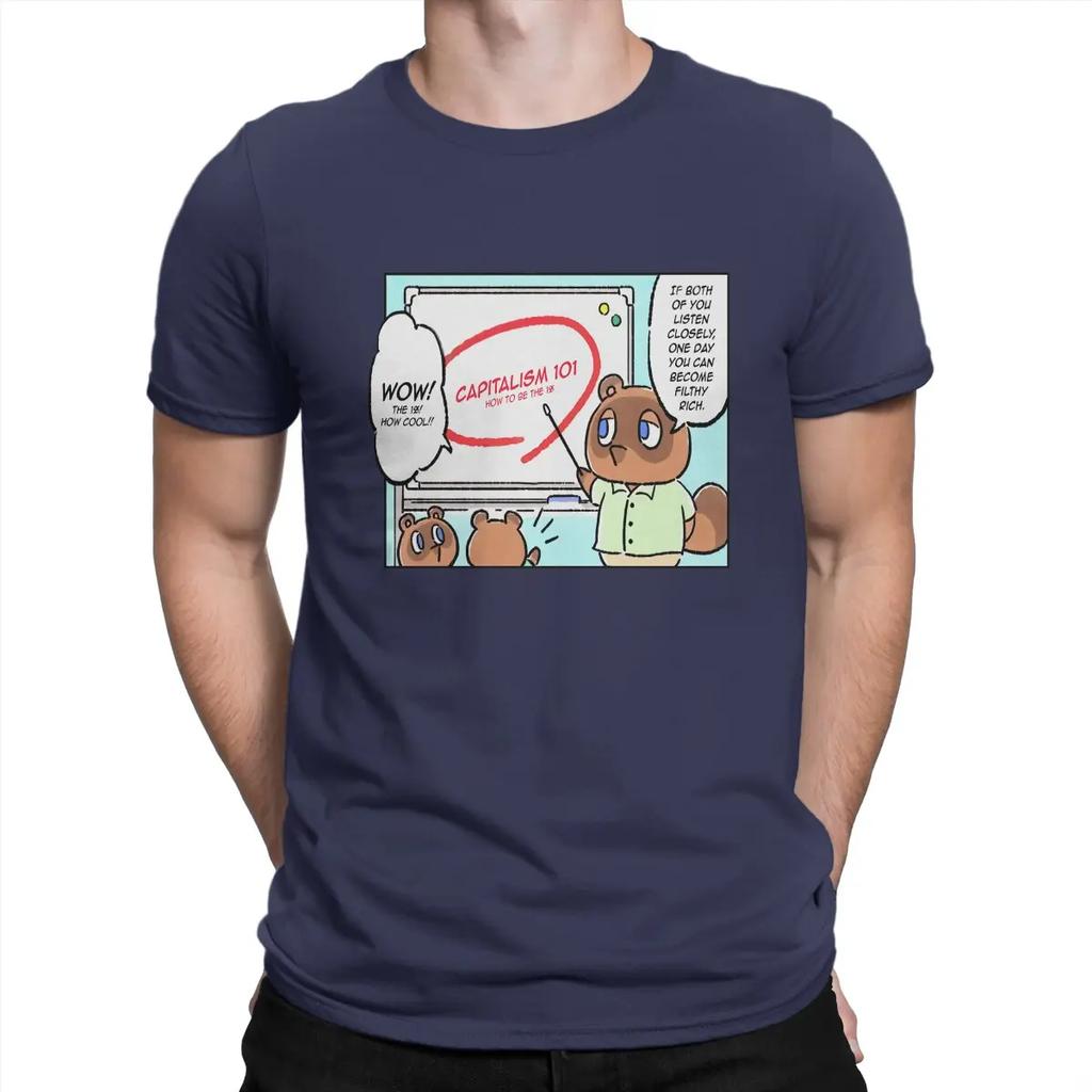 Casual Tom Nook Teaches Life Lessons T-Shirts Men Cotton T Shirts Animal Funny Crossing Timmy Game Short Sleeve Birthday Present