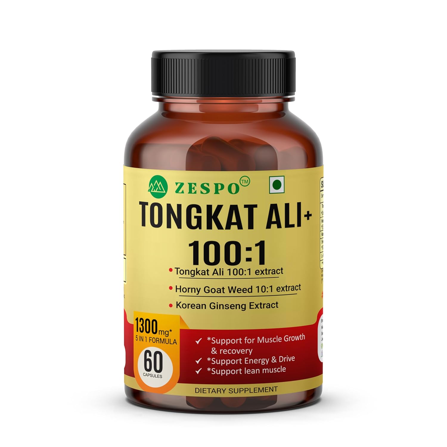 

Zespo Tongkat Ali+ Complex For Men With Horny Goat Weed | 60 Capsules 100gm 0.2lbs