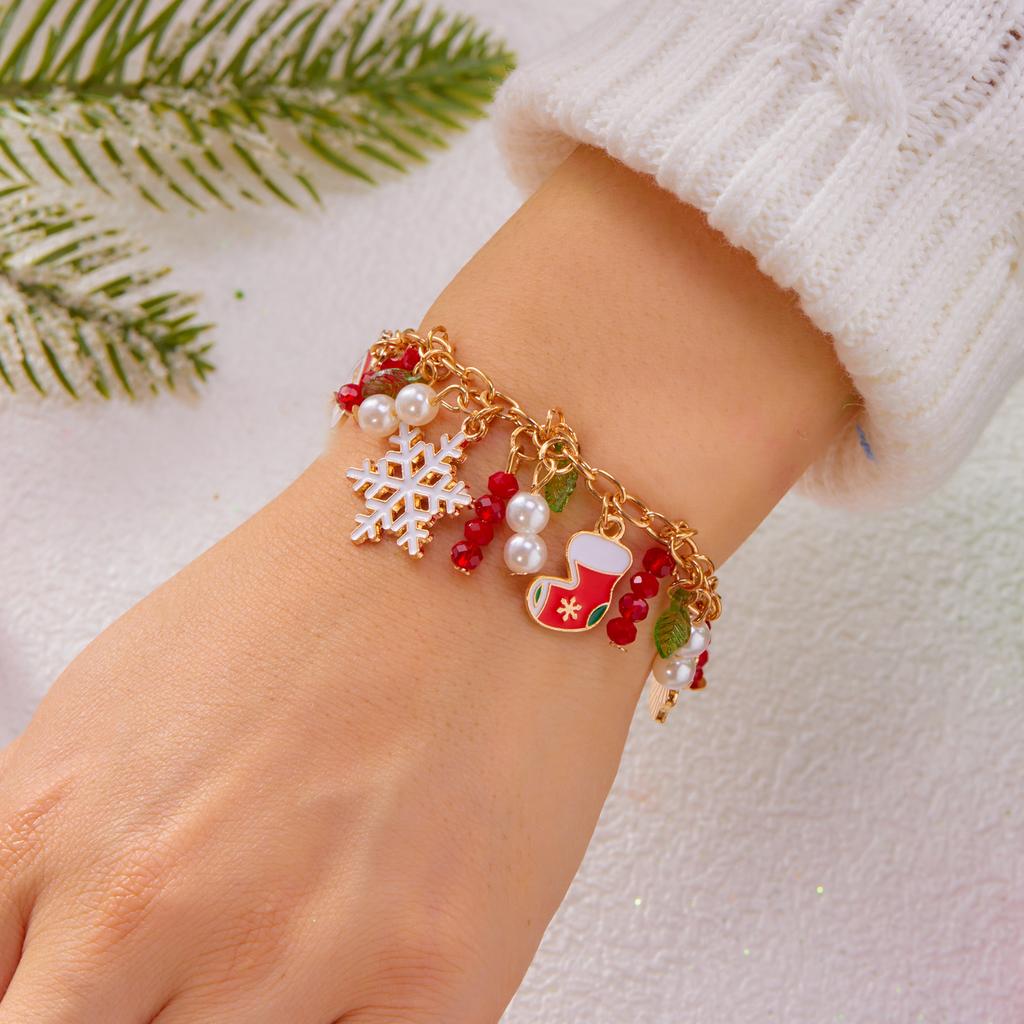 Fashion Christmas Chain Bracelet for Women Men Snowflake Santa Claus Snowman Tree Bell Wreath Bracelets Xmas Party Jewelry Gifts