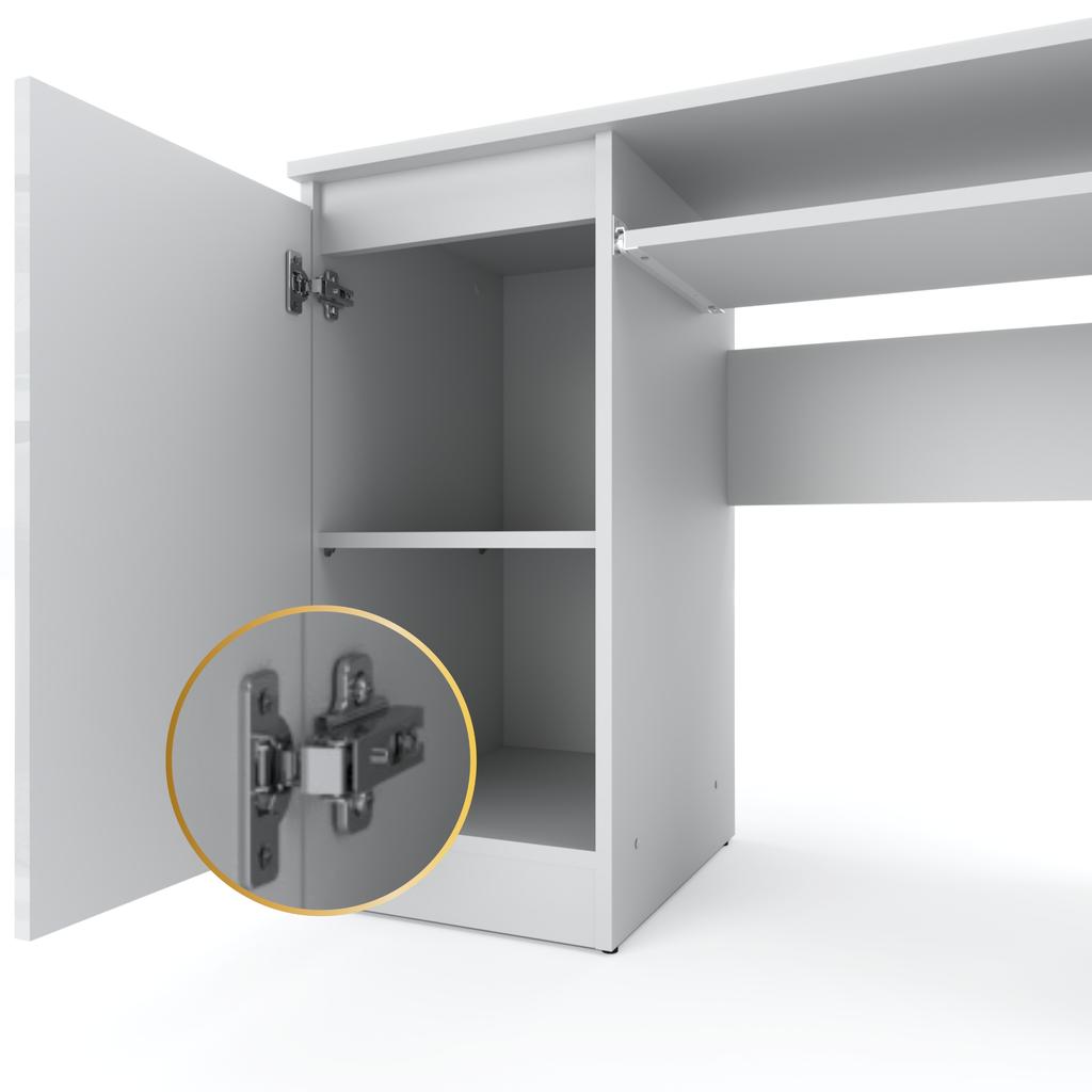 Gaming-Computertisch für die Schule, Weiß Hochglanz, 90 CM, mit 2 Regalen