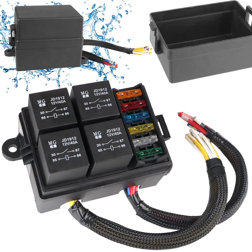 ATC/ATO For Automotive Car Marine Truck Trailer Boat 12V Fuse Relay Box Block With 6 Pin Relay and Fuses Auto 6 11 Way 6 Slot
