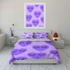 Sleeping Heart With Eyelash Duvet Cover Set, Light Purple Kawaii Girly Bedding Includes 1 Duvet Cover And 2 Pillowcase, Gift