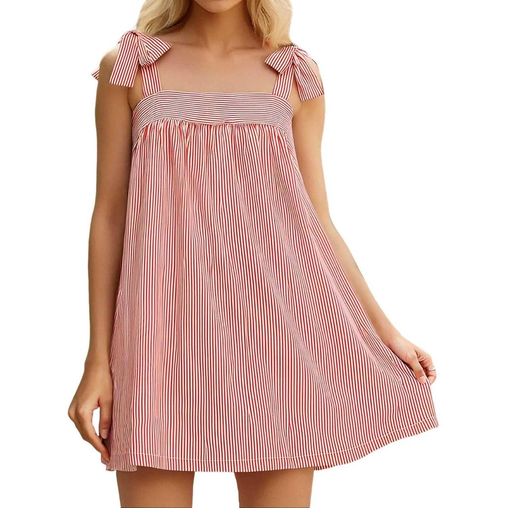 Dámské šaty s květinovou mašlí, roztomilé čtvercové výstřih, volné plážové minišaty, odhalená záda, bohémské letní šaty