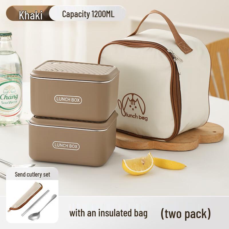 Microwaveable Stainless Steel Student Lunch Box Set 2 x 600ml with Cutlery & Insulated Bag