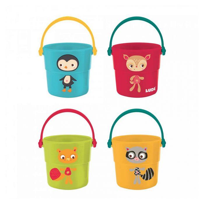 LUDI - 4 Seaux Gigognes - Jouets de bain, plage et piscine - dès 10 mois