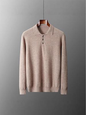 Men's 100% Pure Wool Polo Collar Sweater - Loose Casual Knit Base Layer