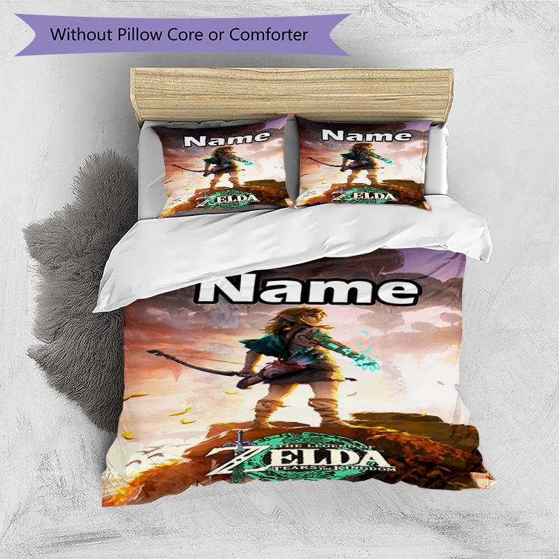 3pcs Duvet Cover Set (1*Duvet Cover + 2*Pillowcase, Without Core), Custom Name The Legend of Zelda Pattern Bedding Set, Home Bedroom Decor Gift