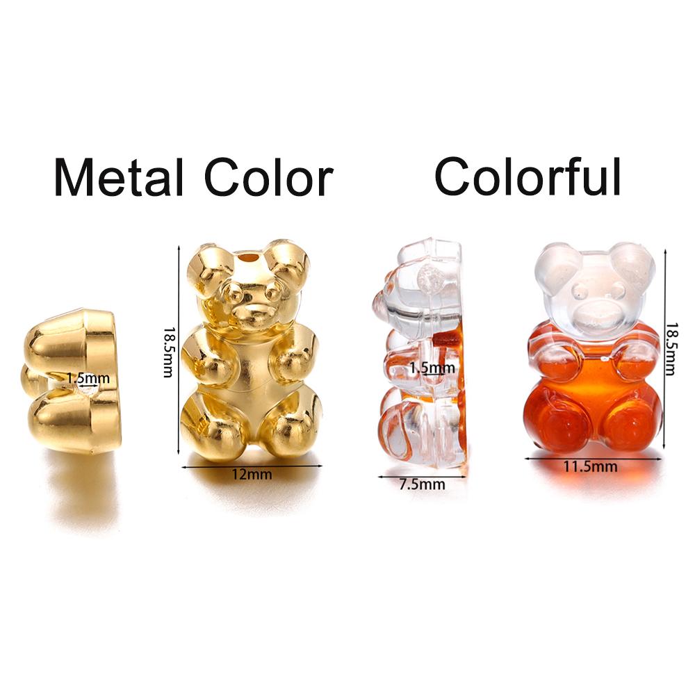 5Pcs/lot Metal Color Cute Bear Acrylic Beads Colorful Spacer Loose Bead for Necklace Bracelet Earrings Jewelry Making Supplies