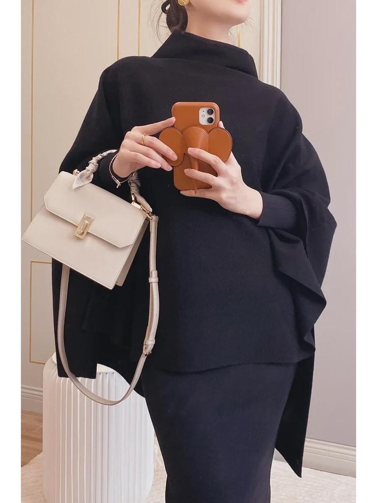 Women's Wool Blend Cape: Turtleneck Sweater Coat with Bat Sleeves - Cos Style for Autumn/Winter