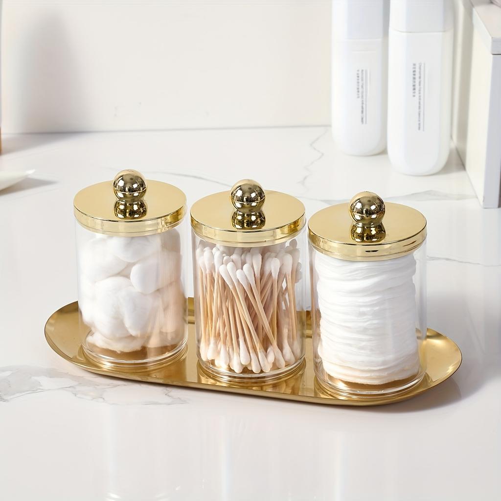 2/3pcs Qtip Holder Bathroom Set with Tray Organizer Box Acrylic Plastic Apothecary Jars Qtip Dispenser Canister Vanity Tray