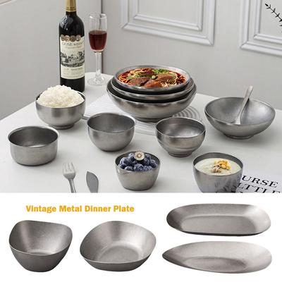 304 Stainless Steel Vintage Metal Dinner Plate Irregular Multi-functional Metal Tableware Vintage Industrial Food Plates