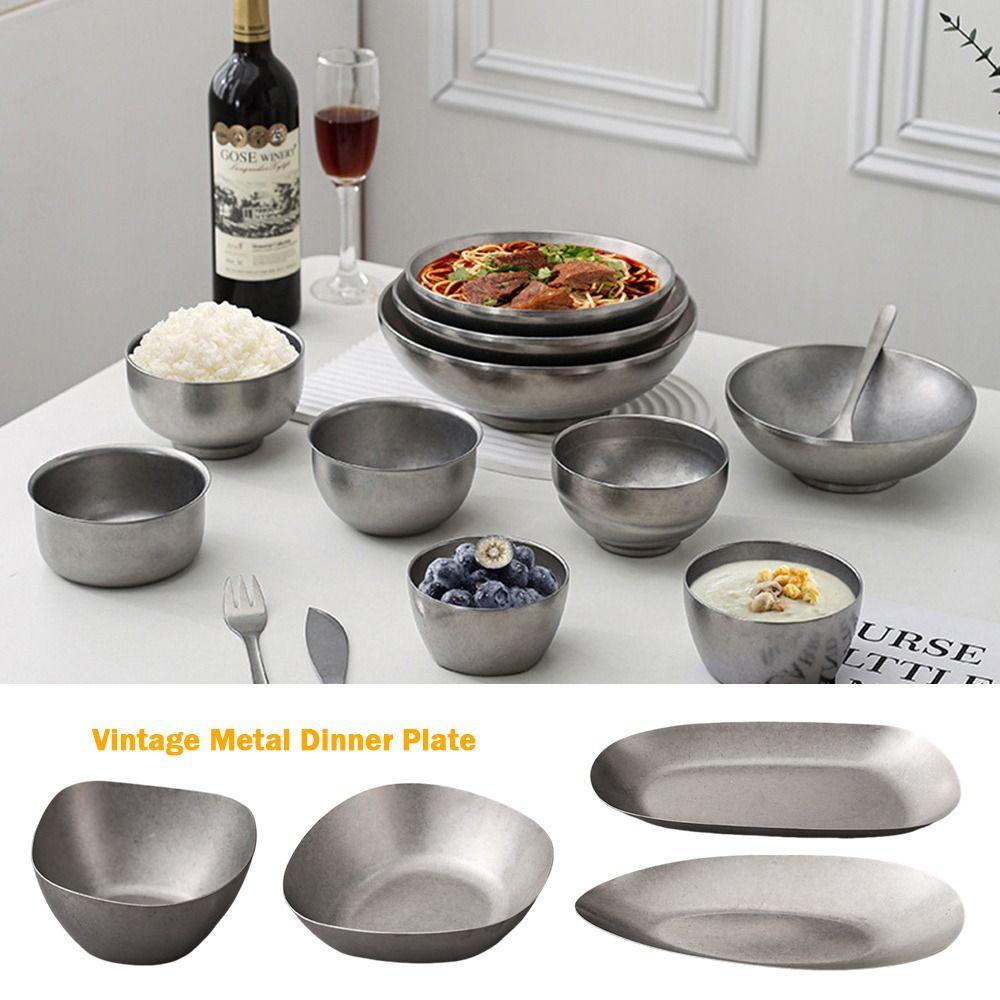 Plato de Cena Multifuncional de Metal Vintage Vajilla Irregular para Huesos Platos Retro para Comida Uso para Cenar