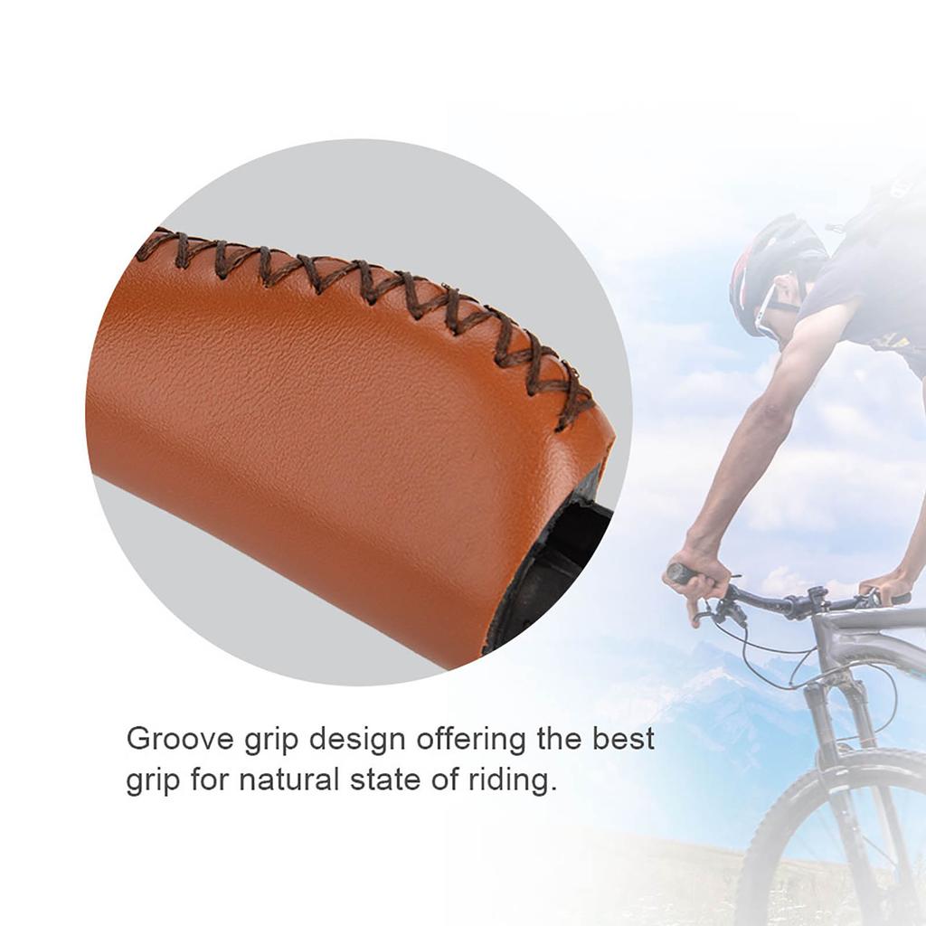 1 Pair Vintage PU Leather Lockable MTB Handlebar Grips PU Leather Grips Bicycle Handlebar Grips
