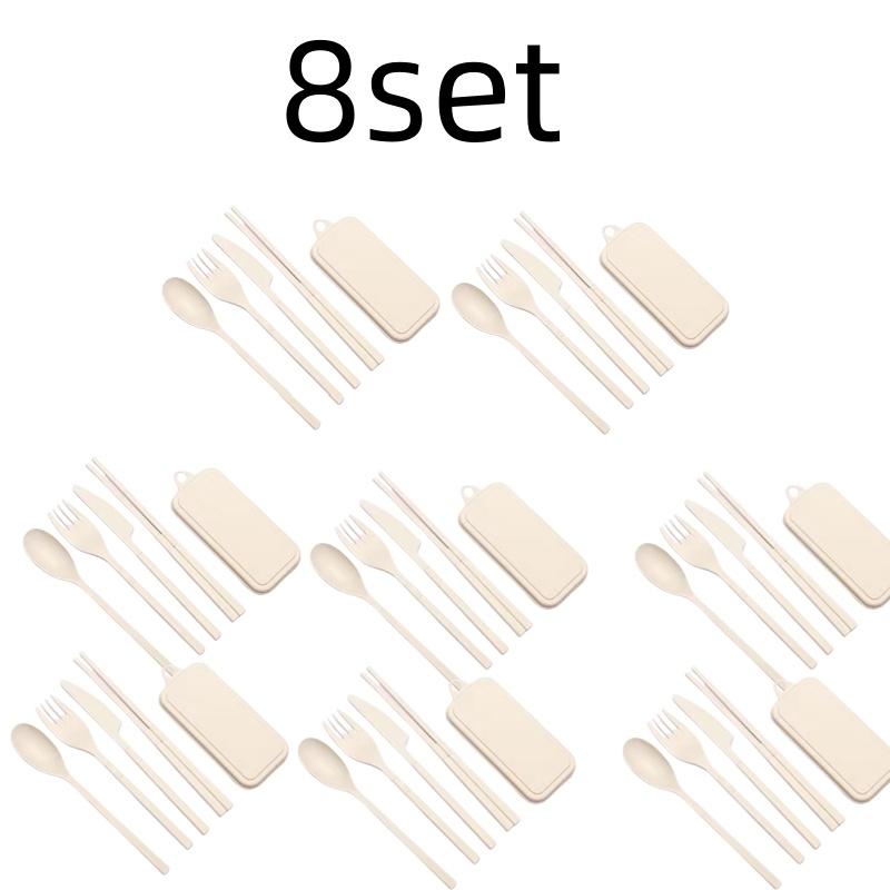 4Pcs Wheat Straw Dinnerware Set Portable Tableware Knife Fork Spoon Chopsticks Set Travel Cutlery Eco-Friendly Utensil Box