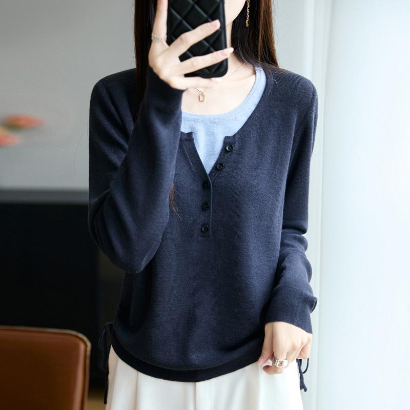Autumn Style Women's Knit Sweater - Two-Piece Look, Age-Reducing & Loose Fit