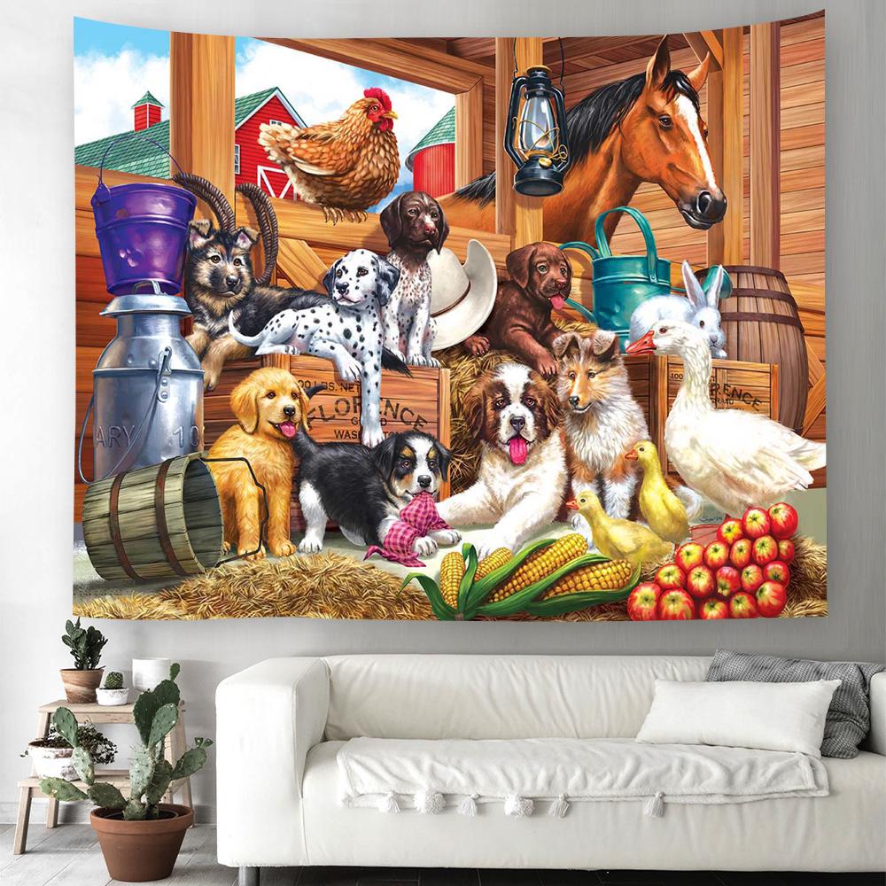Cartoon Dog Tapestry Kawaii Puppy Wall Hanging Cloth Cute Pet Animal Home Bedroom Living Room Decorative Wall Rug Tapestry