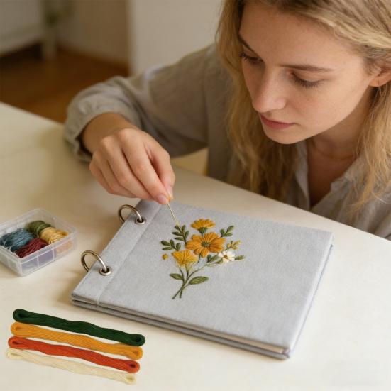 Embroidery Kit for Beginners Flower Patterns Learn Embroidery Stitches Hand Embroidery Set Includes Multiple Accessories Gift for Craft Lovers