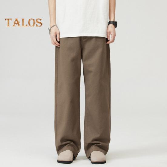 Men Pants Solid Color Straight Wide Leg Retro Style Pants with Pockets Zippered Trousers for Daily Home Streetwear Sports