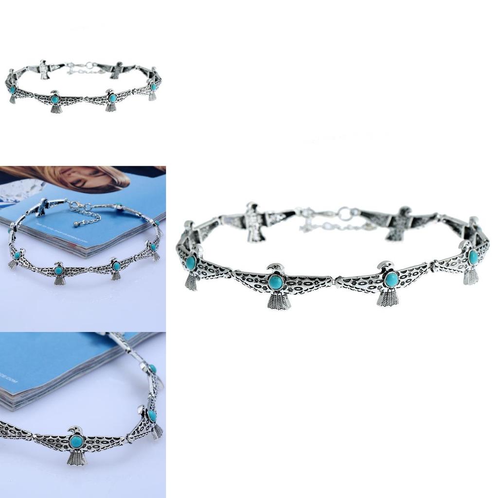 Boho Chic Geometric Pendant Necklace With Bird Design Artificial Turquoise Decor For Women Style