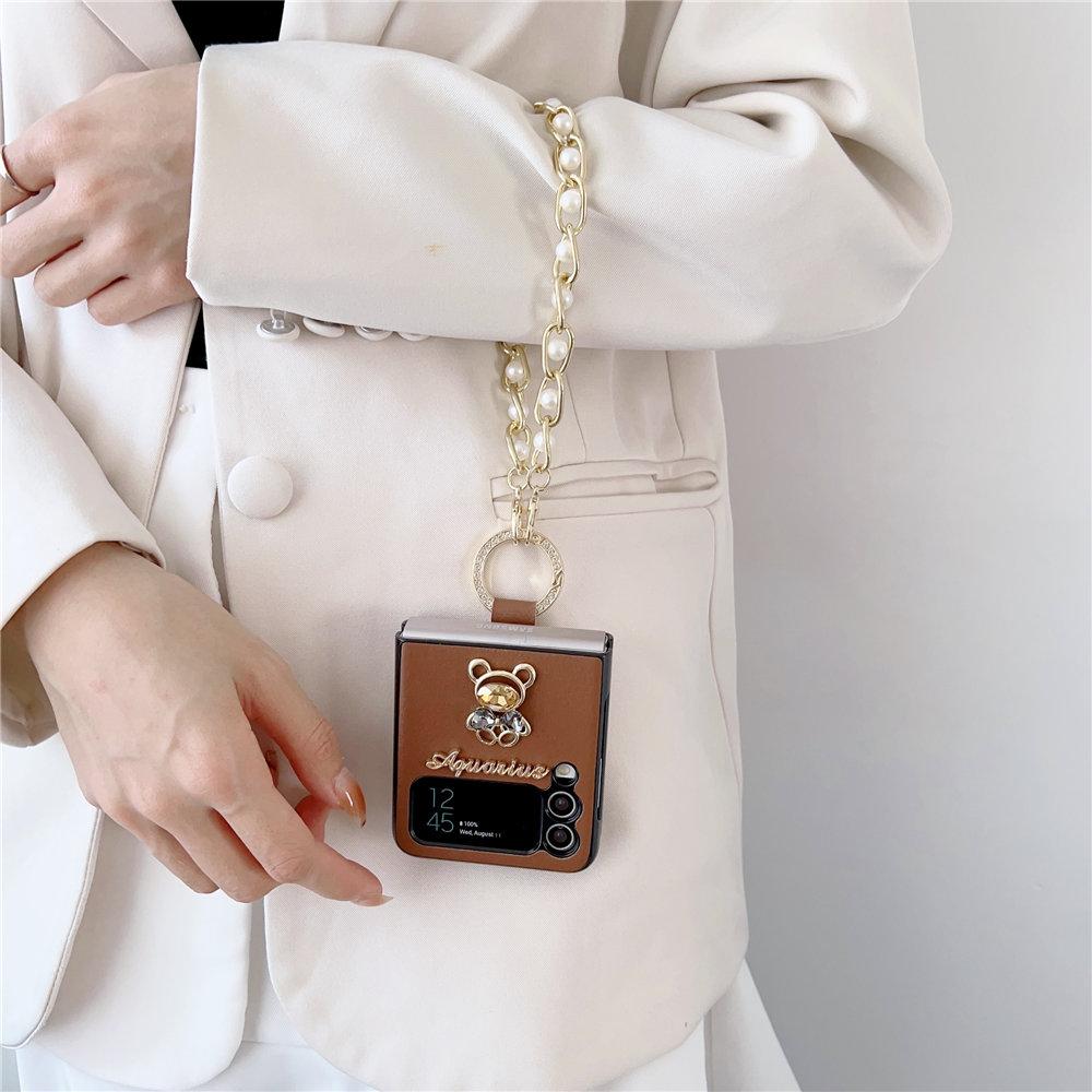 Koreanisches Perlenarmband Strass Bär Lederhülle Für Samsung Galaxy Z Flip 6 Flip 5 Flip 4 Zflip 3 Ketten Ringhalter Hülle