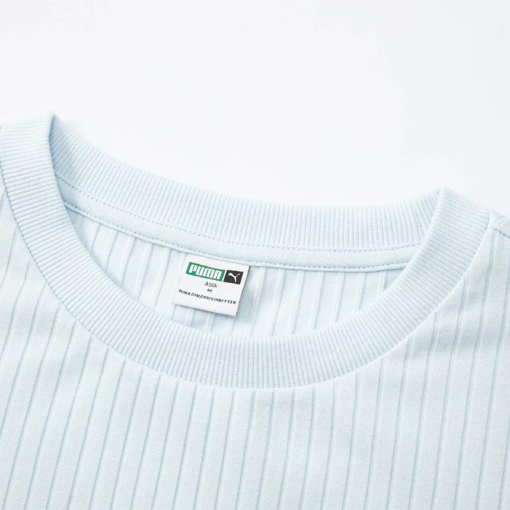 PUMA Solid Color Casual Slim Fit Versatile Short Sleeve T-Shirt Women tops Light-Blue 631011-69