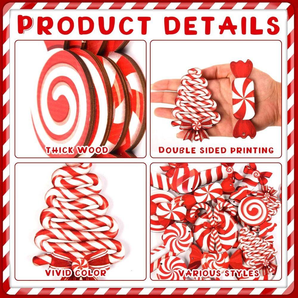 12 Stück Holz Weihnachtsanhänger Rote Zuckerstange Dekoration Neue Hängeornamente Neujahr