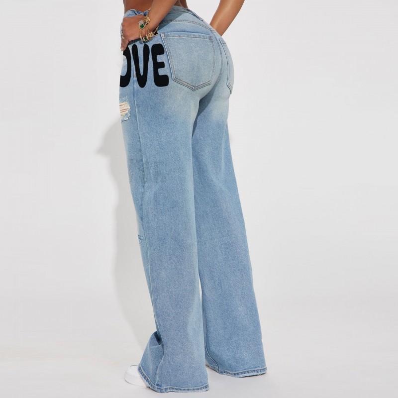 Damen Baggy Jeans Lockerer Sitz Hip Hop Street Style Weites Bein Denim Hose