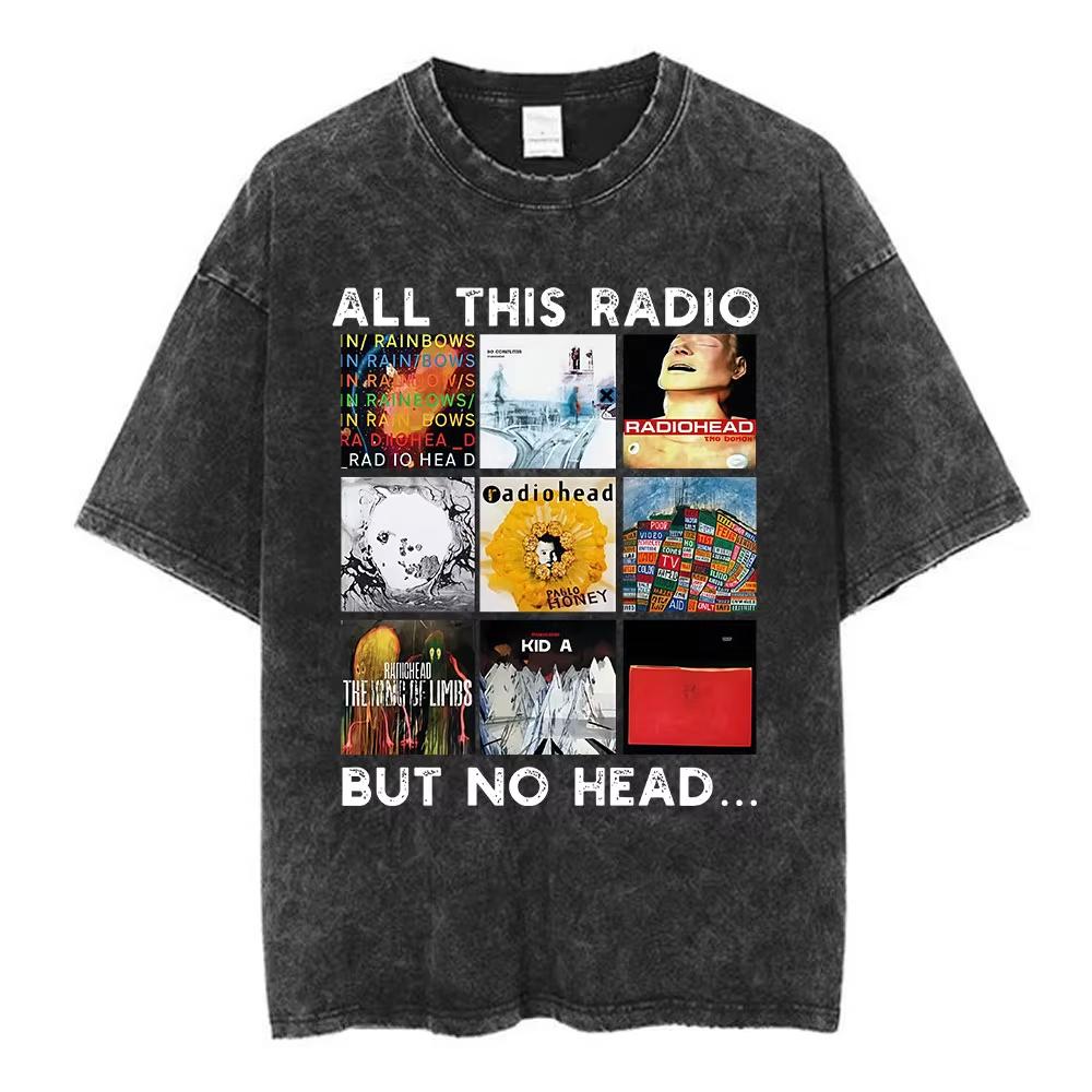 Rock Band Radiohead The Bend Funny Cat Vintage Washed Tshirts Men Women Fashion Hip Hop T Shirts Cotton Male Tshirt Streetwear