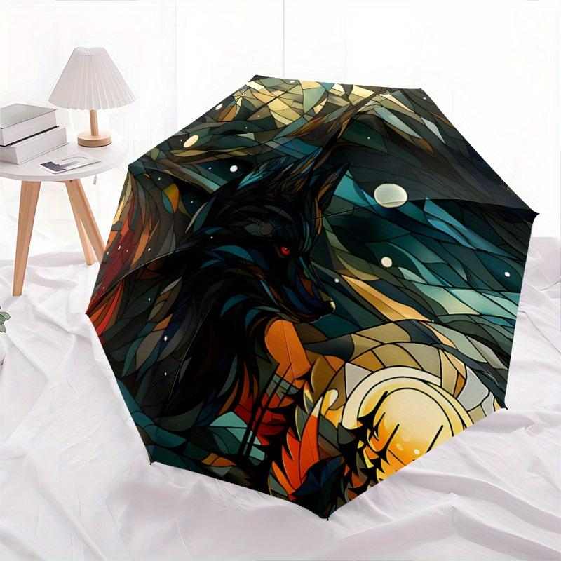 

1pc Wolf in Stained Glass Automatic Opening and Closing Folding - A Good Choice for Gifts, Fashionable and Convenient Umbrella With Cute Cartoon
