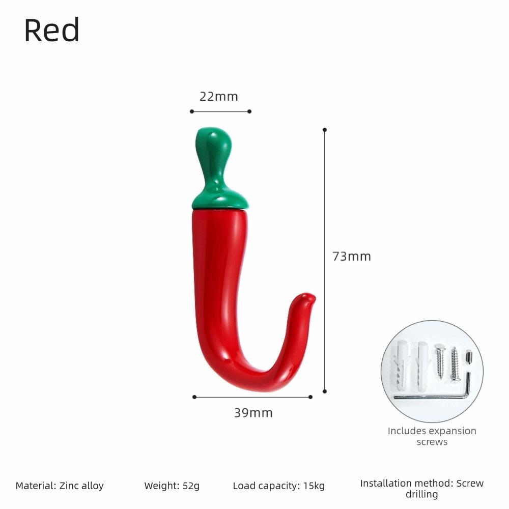

Creative Pepper-Shaped Coat Hook Screw Installation Space Saving Hat Hook Wall-Mounted Key Hook Home червоний
