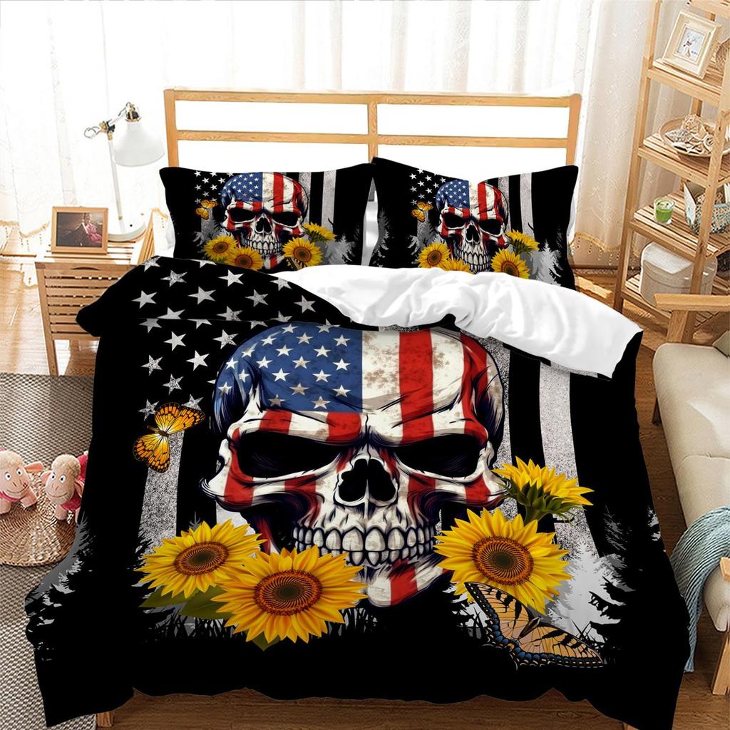 Rock Skull Gothic Three-Piece Quilt Cover 3D Digital Printing Bedding Set Bed Cover