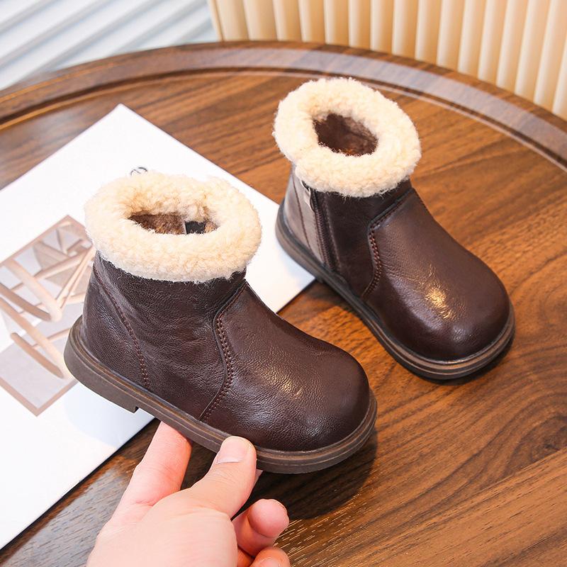 Girls Martin Boots Winter 2025 New Children's Thermal Velvet Cotton Boots Children's Leather Boots Girls Foreign Style Short Boots