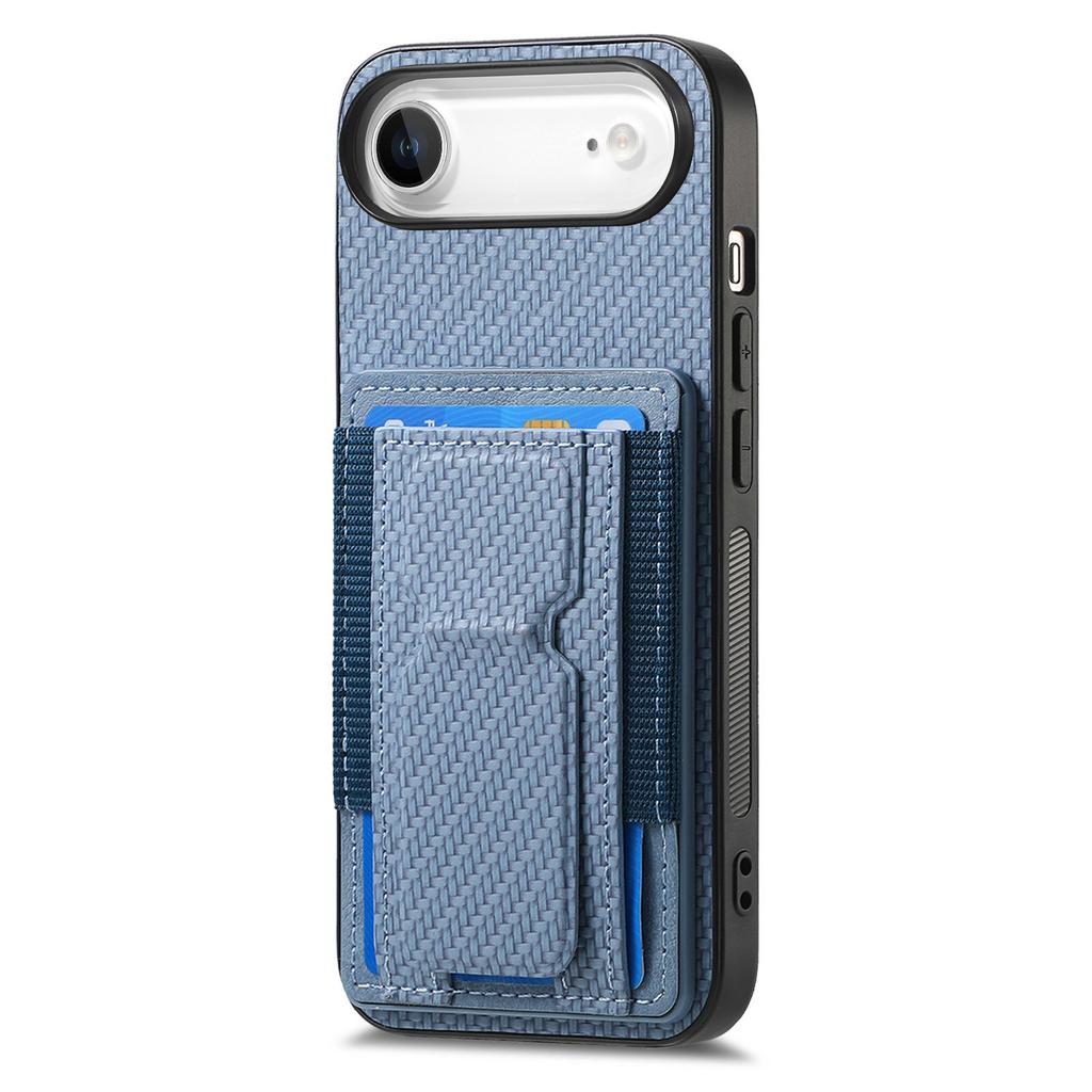 For iPhone Air Case with Card Holder Kickstand Fiber Pattern Leather Back Cover