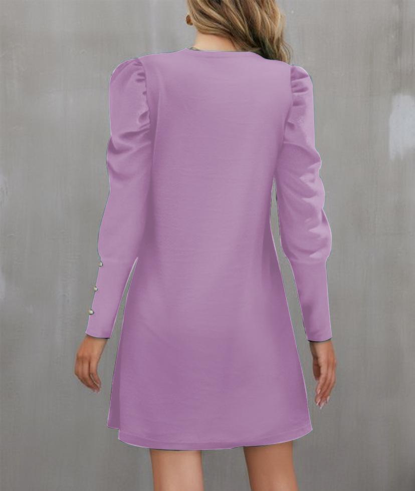 2023 European & American Women's Puff Sleeve Button Top - Autumn/Winter Round Neck Long Sleeve.