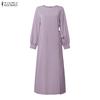 ZANZEA Muslim Casual Irregular Pleated Design Women Loose Long Sleeve Dress