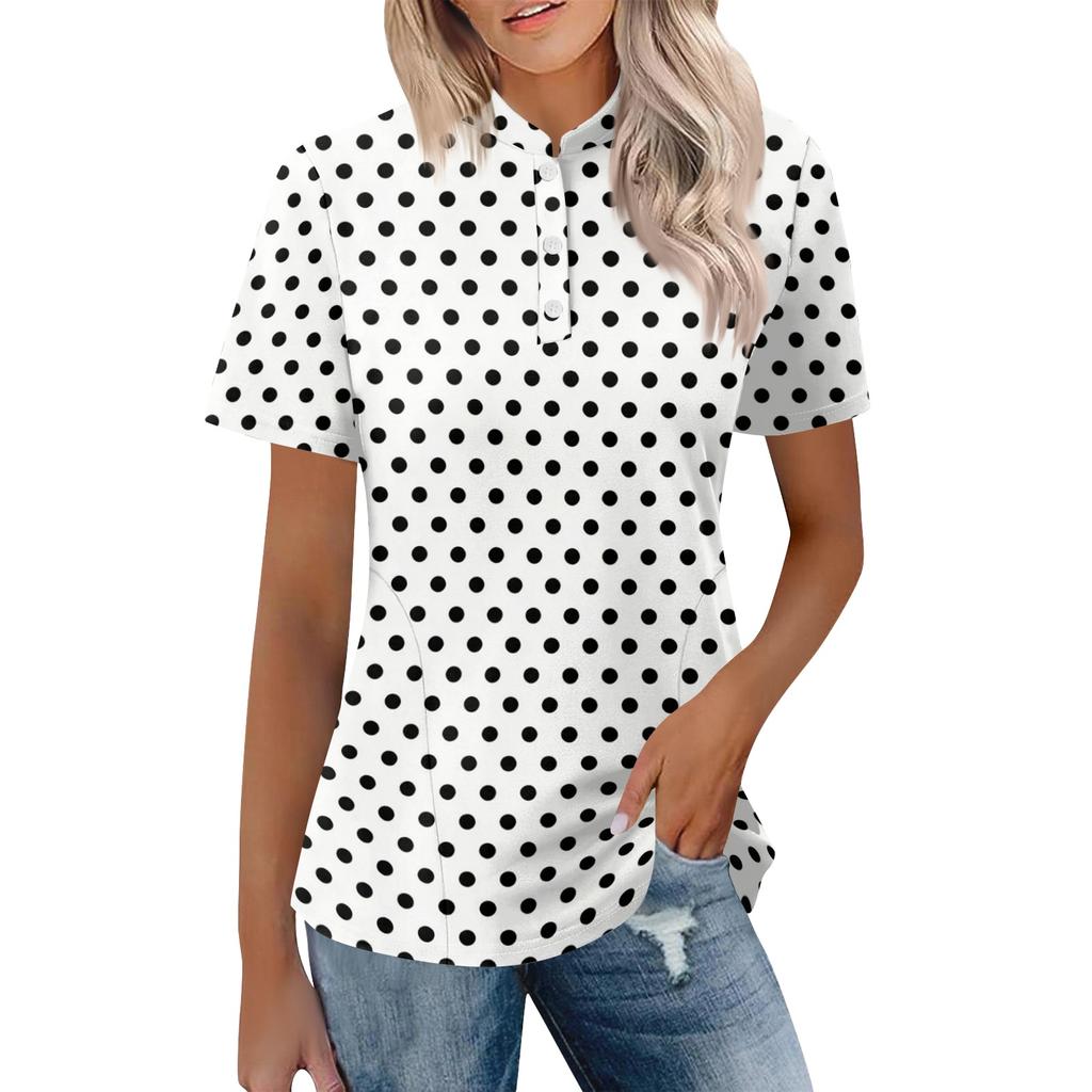Women's Casual Polo Shirt Short Sleeve Loose Fit Top Button Down Collar Lightweight Breathable Fabric Summer Wear